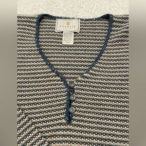 VINTAGE 90s EXPRESS Tricot Pullover V-Neck Sweater Blues Gray Knit Soft EUC